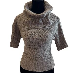 y2k short sleeve brown funnel neck‎ knit sweater size small